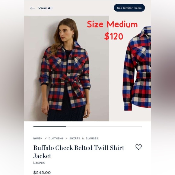 Lauren Buffalo Check Twill Shirt Jacket - Red/Blue - Picture 1 of 2